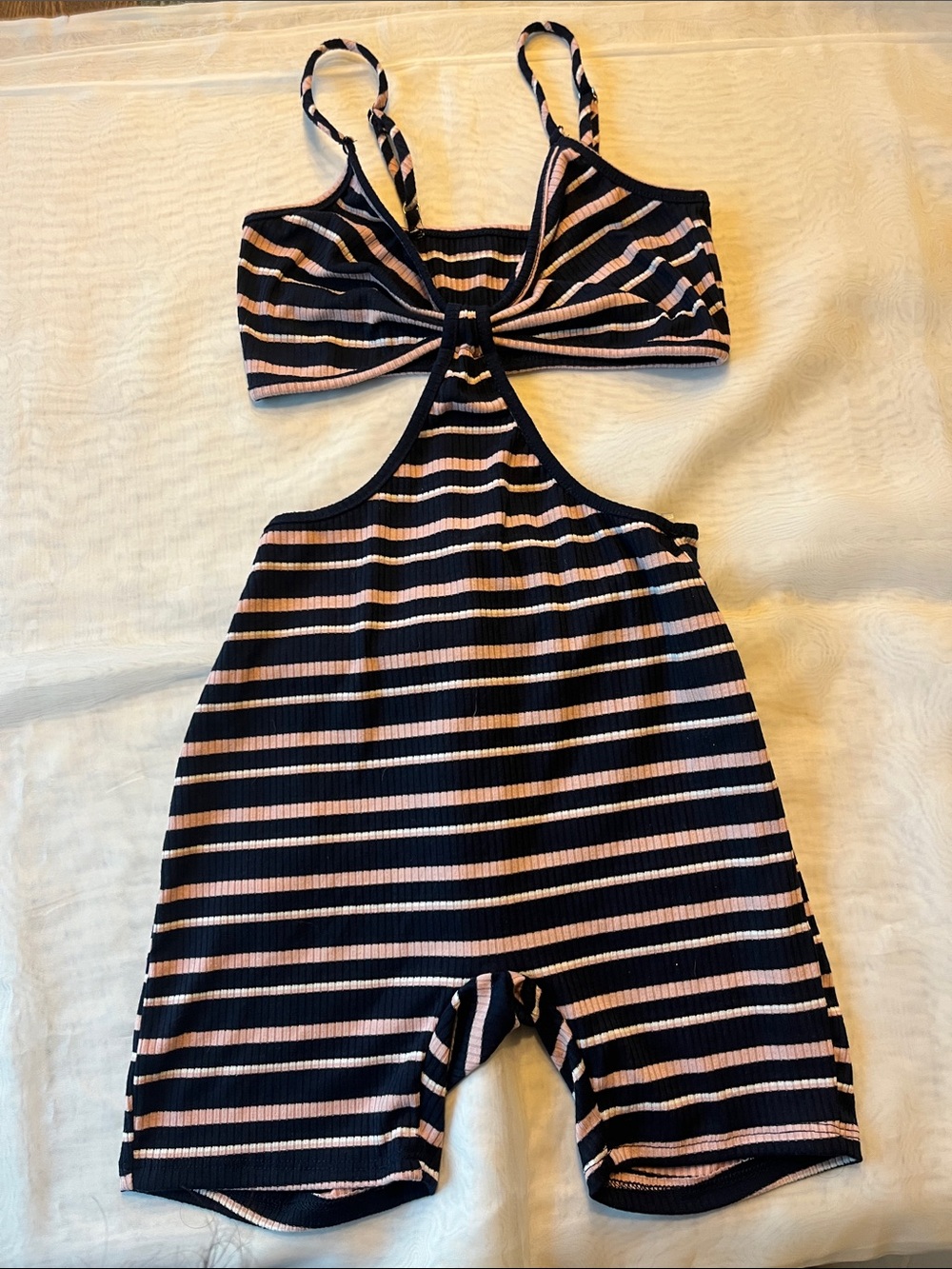 Striped Cutout Ribbed Romper